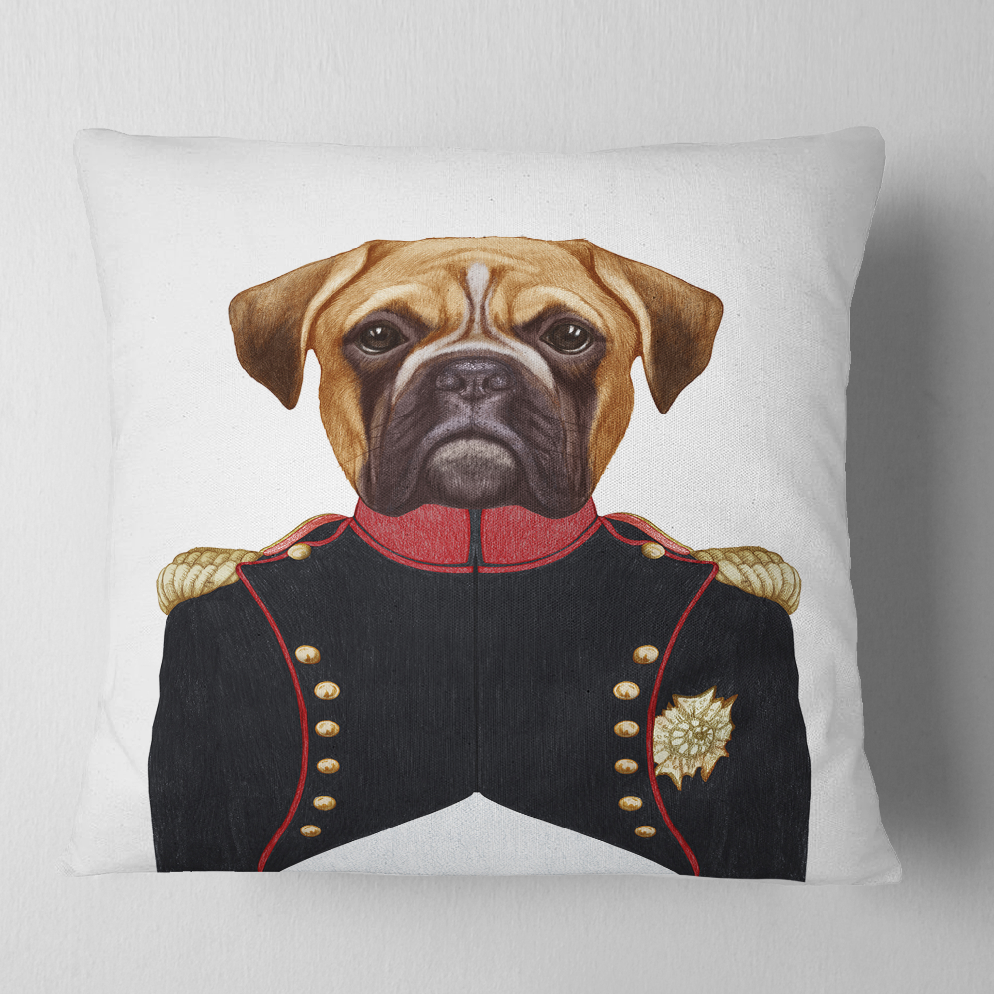 Designart Boxer Dog in Military Uniform - Animal Throw Pillow - 16x16
