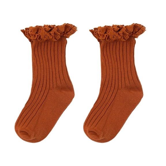 Gyujnb Lace Ruffle Ribbed Baby Crew Socks Soft Breathable Toddler Girls Everyday Casual Socks