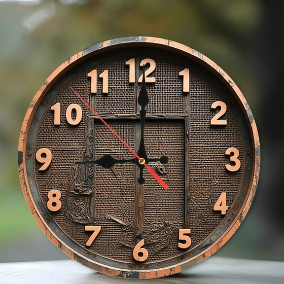 Vintage Copper Metal Wall Clock Rustic Home Decor 10-Inch Silent Wooden Wall Clock, Battery Operated (AA Batteries Not Included), Artistic Home Decor