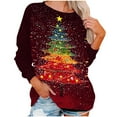 thumbnail image 5 of Womens Holiday Sweatshirts Christmas Outfits Long Sleeve Crewneck Shirt Xmas Tree Snowman Cute Pullover, XXL Wine, 5 of 6