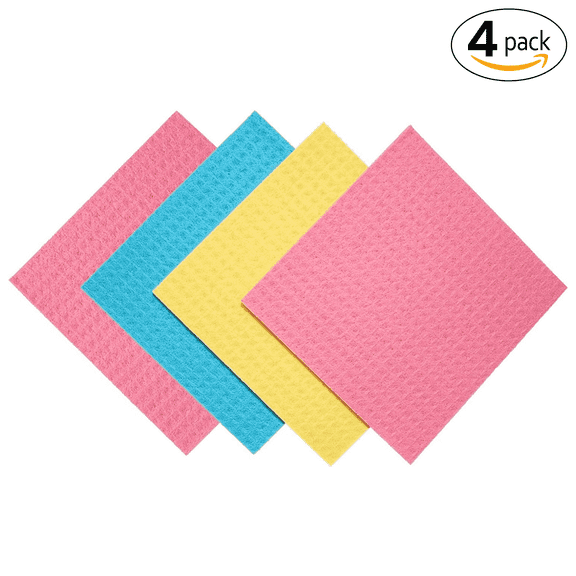 Reusable Swedish Dishcloths for Kitchen Cleaning, Absorbent Sponge Cloths, 4 Count
