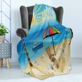 thumbnail image 4 of Beach Soft Flannel Fleece Throw Blanket, Colorful Cartoon Style Coast Pattern Boat Rainbow Umbrella Open Skyline Palm Tree, Cozy Plush for Indoor and Outdoor Use, 60" x 80", Multicolor, by Ambesonne, 4 of 5