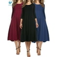 thumbnail image 2 of Deago Women's Casual Dresses 3/4 Sleeve Round Neck A-line and Flare Midi Long Dress For Spring Summer Fall (Navy, L), 2 of 8