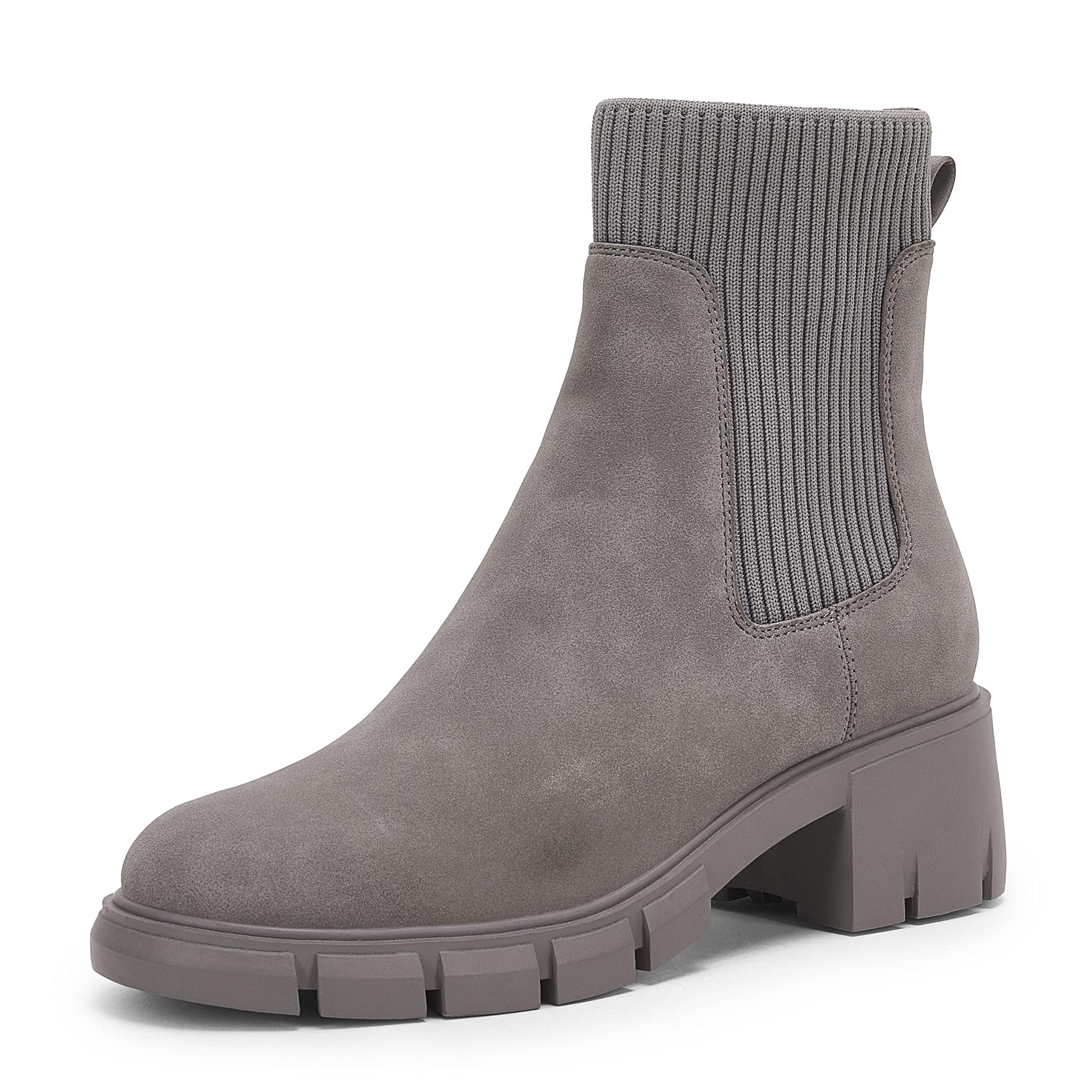 Saodimallsu Women Lug Sole Platform Ankle Boots Elastic Slip On Casual