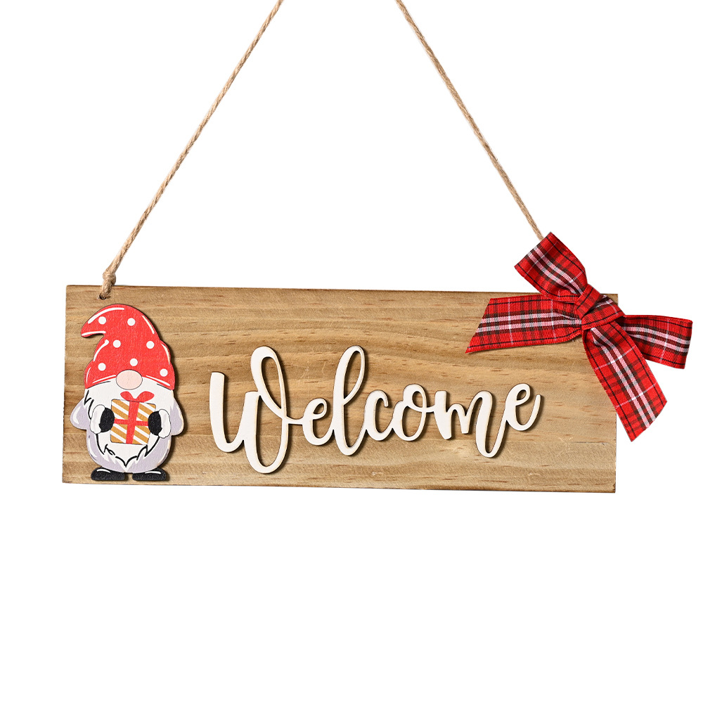 Welcome Sign Christmas Wall Hanging Plaque Front Porch Door Decor Wooden  Home Wreath Room Gate Gnome Dec ー品販売