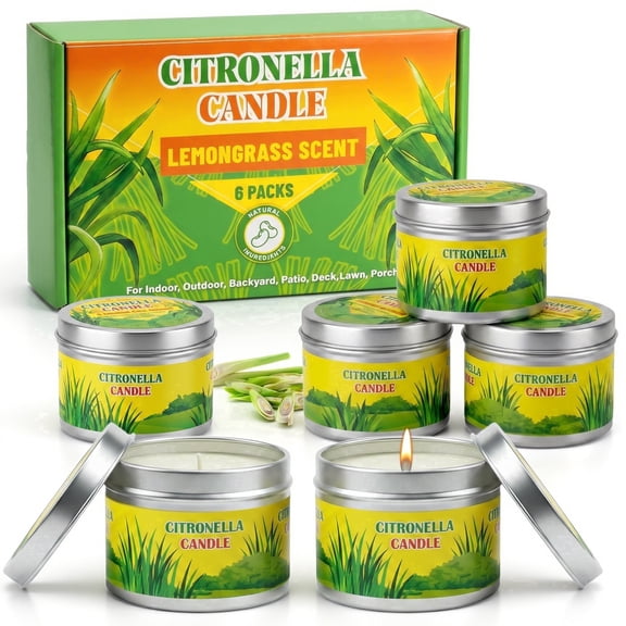 SCENTORINI Citronella Candle Outdoor, 21 oz Lemongrass Scented Soy Wax Candles for Camping, Garden and Family Gatherings, 6-Pack