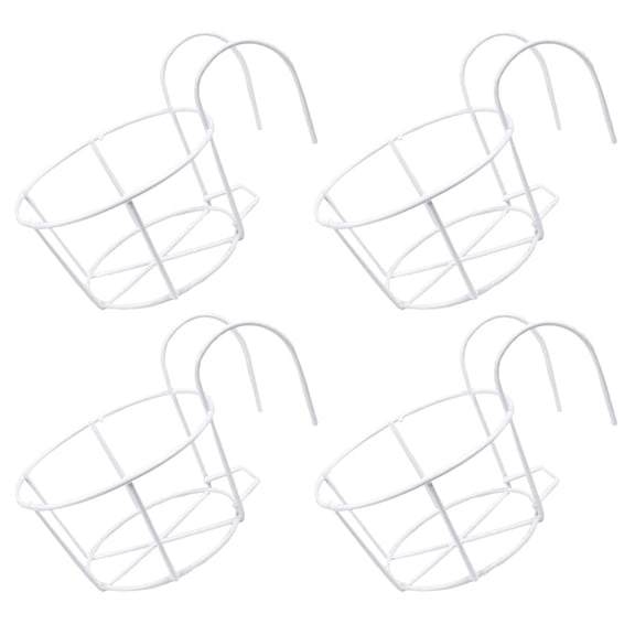 LEORX 4Pcs White Balcony Plant Hanger Iron Wire Planter Holder for Outdoor Fence Door Window Use