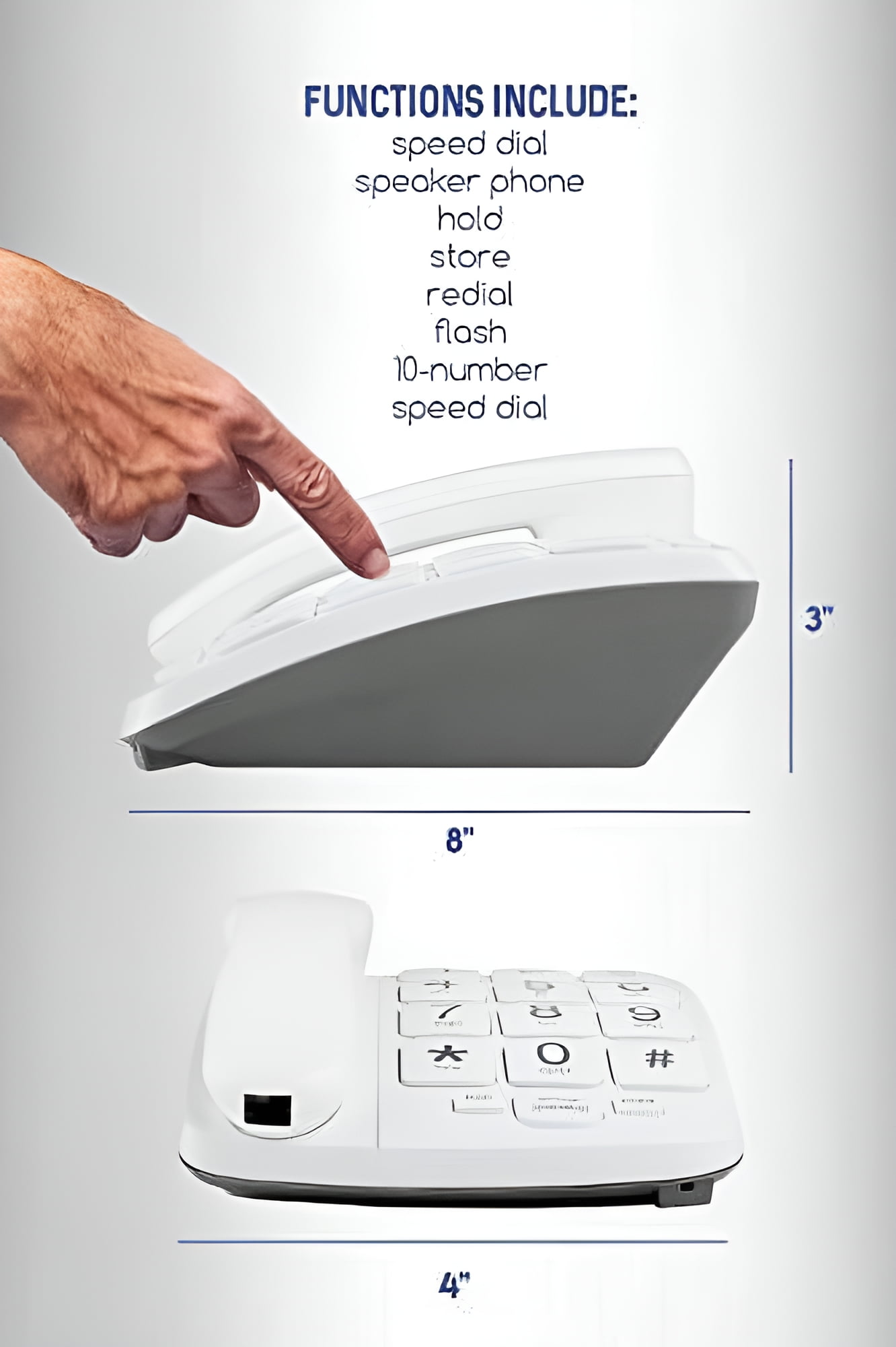 Packard Bell Big Button Corded Phone for Seniors, White, with 