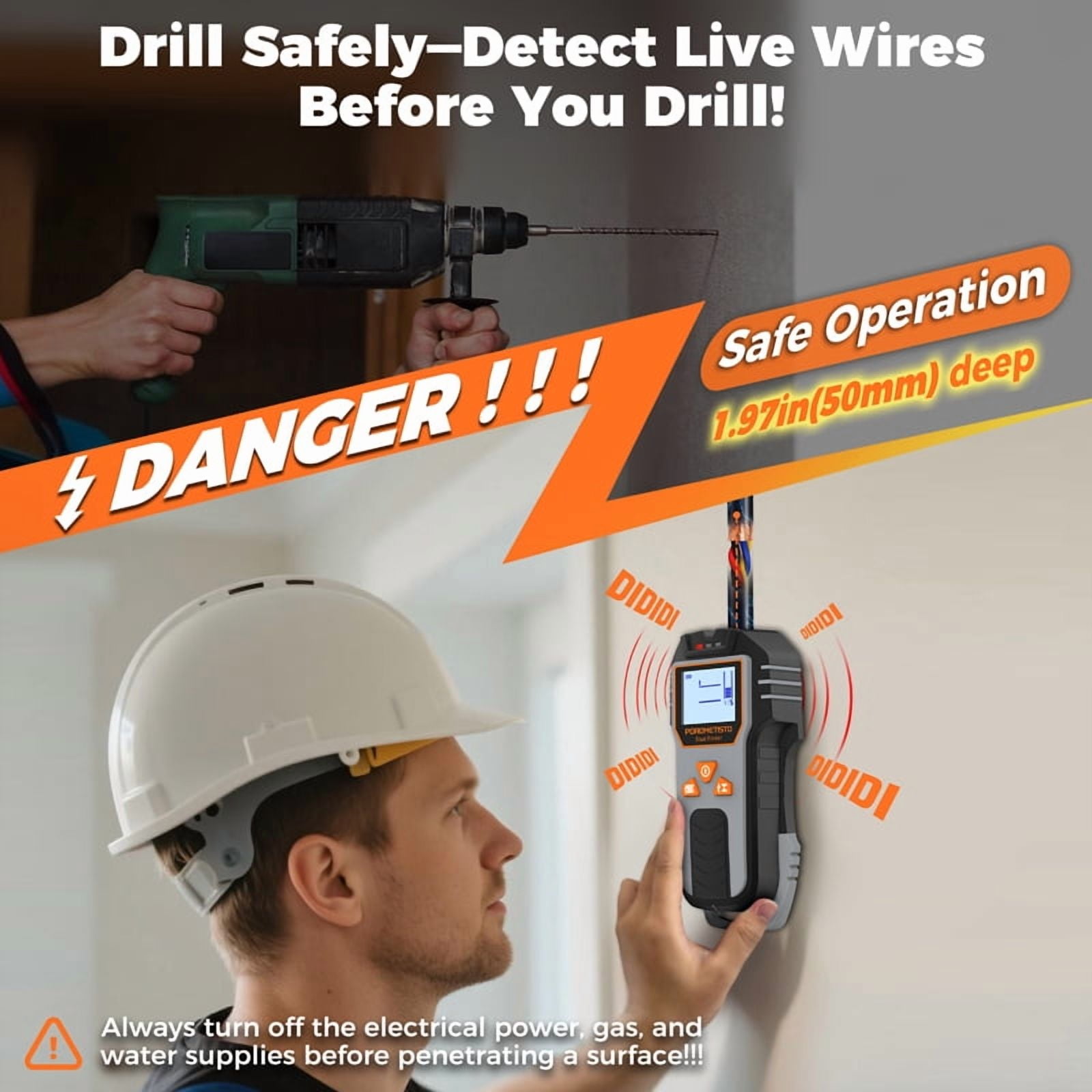 POROMETISTO Stud Finder Wall Scanner 6-in-1 - Live Wire Detector up to 4.7in Deep, Digital Center Finding & LCD Display for Hanging TV, Drywall, Pipes