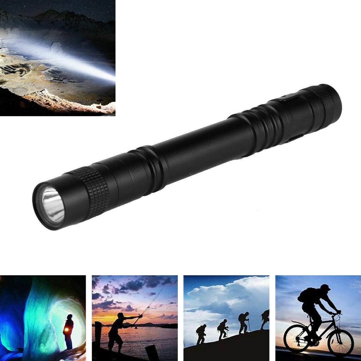 US 5Pcs XPE-R3 LED Flashlight Portable Pen Torch Lamp Clip Mini Light Penlight 