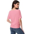 thumbnail image 3 of Women's Dolman Top Boat Neck Comfortable Short Sleeve Solid Gentle Tees Casual T Shirt with Side Shirring Detail, 3 of 7