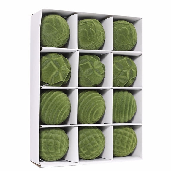 GQDIN 12PCS Velvet Ornaments for Christmas Tree, 4 Style Flocked Matte Velvet Christmas Ball Ornaments, Shatterproof Decor for Xmas Tree Wedding Holiday Party Home