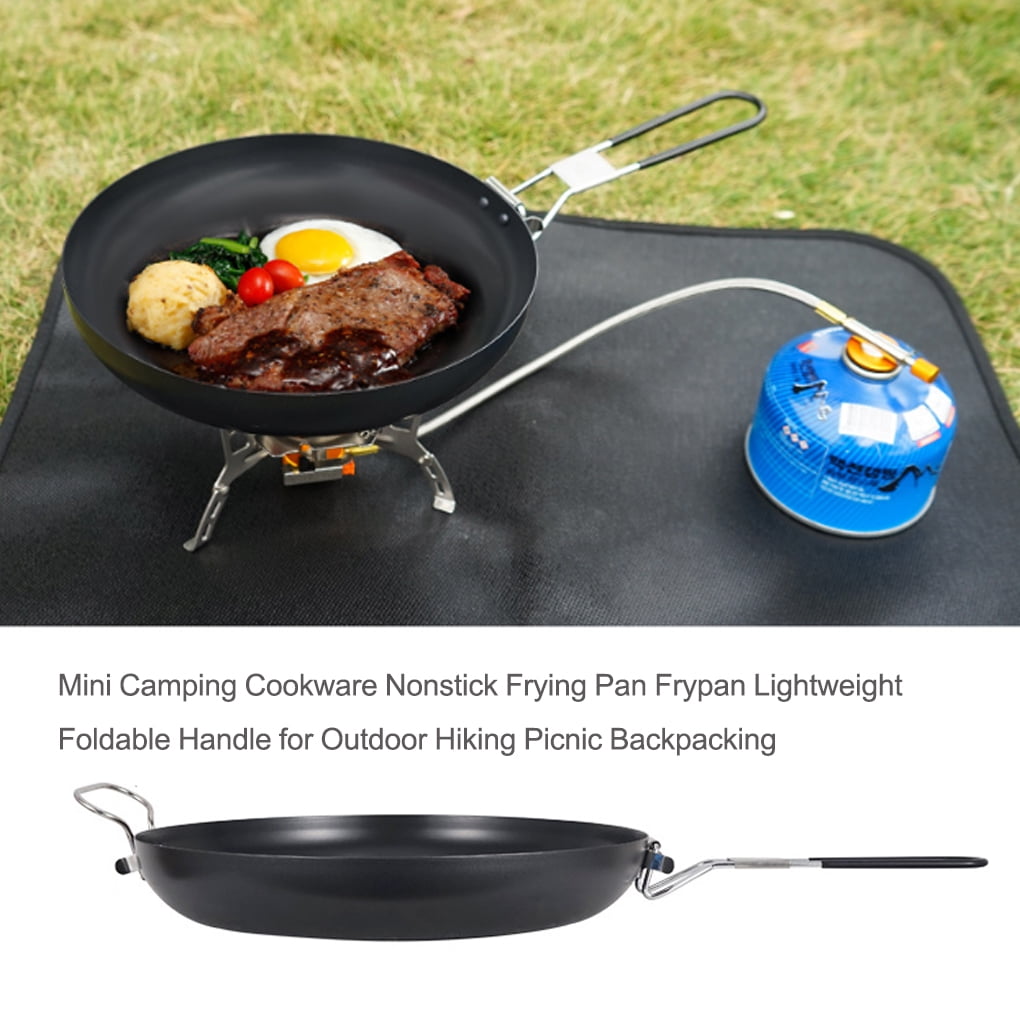 Portable Non-Stick Grill Pan,with Wooden Folding Handles,Indoor Rectangle  Frying Pan,Cooking Equipment for Outdoor Camping,Hiking,Picnic,BBQ