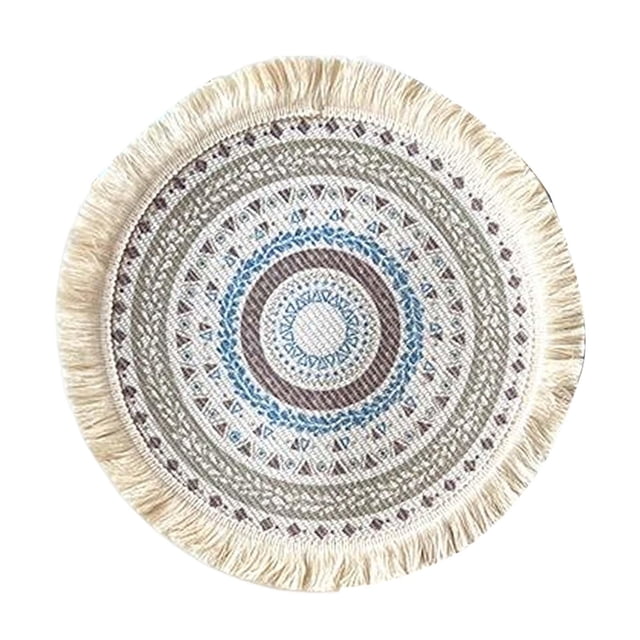 Mantel Individual Redondo para Mesa de Cocina Macarena Tejido a Mano Resistente Al Calor 33cm Borla Mandala Flor Comedor