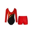 thumbnail image 2 of YEAHDOR Kids Girls Gymnastics Workout Outfit Long Sleeve Shiny Rhinestones Leotard with Boy-cut Shorts Dance Suit Red 8, 2 of 7