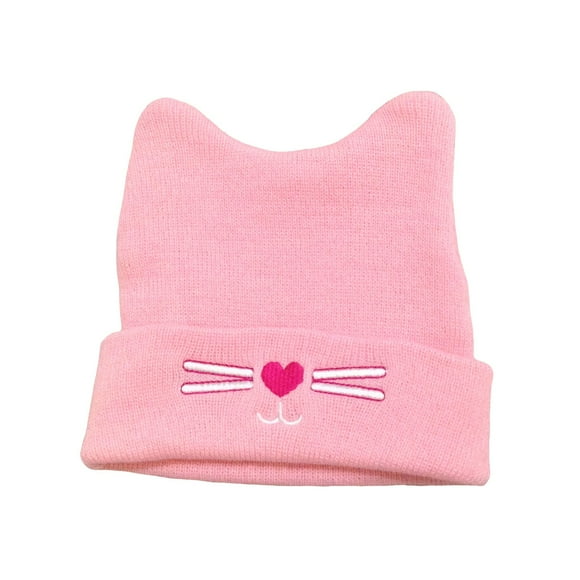 Fgnfyis Chapeaux d'Hiver pour Femmes avec Oreilles de Chat, Doux, Décontractés, à Rayures, Bonnet Tricoté Tendance et Chaud, Bonnet au Crochet Tressé, Chapeaux Aviateur, Rose