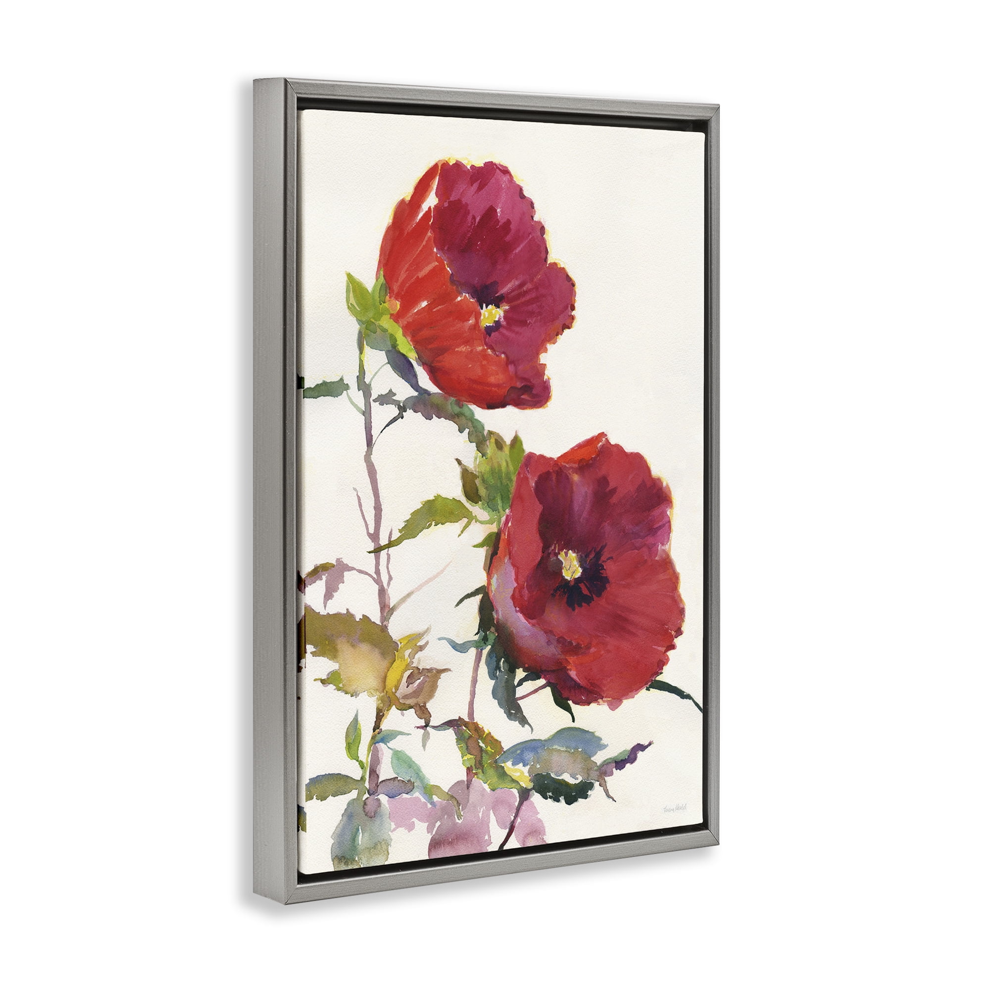 Stupell Industries Bold Red Poppies Botanical & Floral Painting Gray Floater Framed Art Print Wall Art, 17 x 25