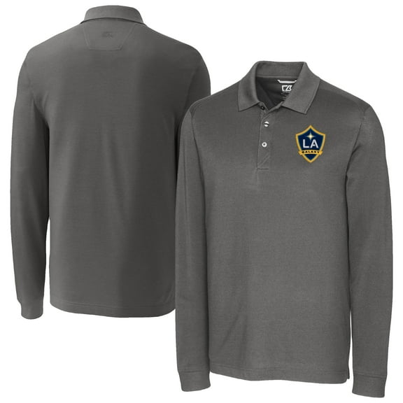 Men's-Cutter & Buck  Gray LA Galaxy Big & Tall Advantage Eco Tri-Blend Pique Long Sleeve Polo