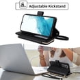 thumbnail image 4 of Furiet Wallet Case for Samsung Galaxy S22 Plus S22+ 5G with Wrist Strap Shoulder Strap, 9+ Card Slots Zipper Purse, Luxury PU Leather Stand Phone Cover for S22+5G S22plus 22S + S 22 22+ Women Black, 4 of 9