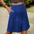 thumbnail image 4 of JIAYUE Women's Shorts Pleated Button Pockets Elastic High Waist Loose Casual Wide Leg Knee-Length Solid Color Fashionable Female Bottoms, 4 of 5