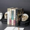 thumbnail image 4 of Vintage Style Skull on Black Stacked Books Bookends - Novelty Resin Skeleton Human Head Statue Halloween Décor - Book Supports, 1 Pair, 4 of 7