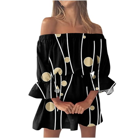 

Sexy Fall Dresses for Women 2022 Corset Dress for Women Stylish Women s Summer Sexy Casual Off Shoulder Bell Sleeve Solid And Printed Dresses Fall Dresses for Women 2022 Casual Brown S