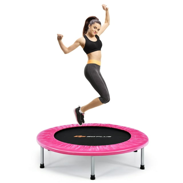 Goplus Trampoline Pliant Mini 38 Pouces Portable Récréatif Entraînement Physique Rebondisseur Rose