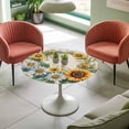 thumbnail image 4 of Blue Yellow Sunflower Elastic Fitted Round Table Cover Retro Wreath Waterproof Outdoor Tablecloth for Holiday Party, Picnic, Patio & Dining Fits Tables Up to 36"-44", 4 of 8