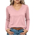 thumbnail image 2 of Hurxie Womens Shirts Long Sleeve Tops V Neck Casual Basic Tee Fall Outfits Breathable Comfort Fabric, Versatile Solid Top Pink,M, 2 of 8