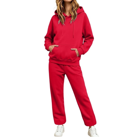 Fabrcox Womens Sweat Suits 2 Piece Set Fleece Hoodie and Straight Leg Sweatpants Fall Winter Sports Casual Lounge Tracksuit for Women Red XXL