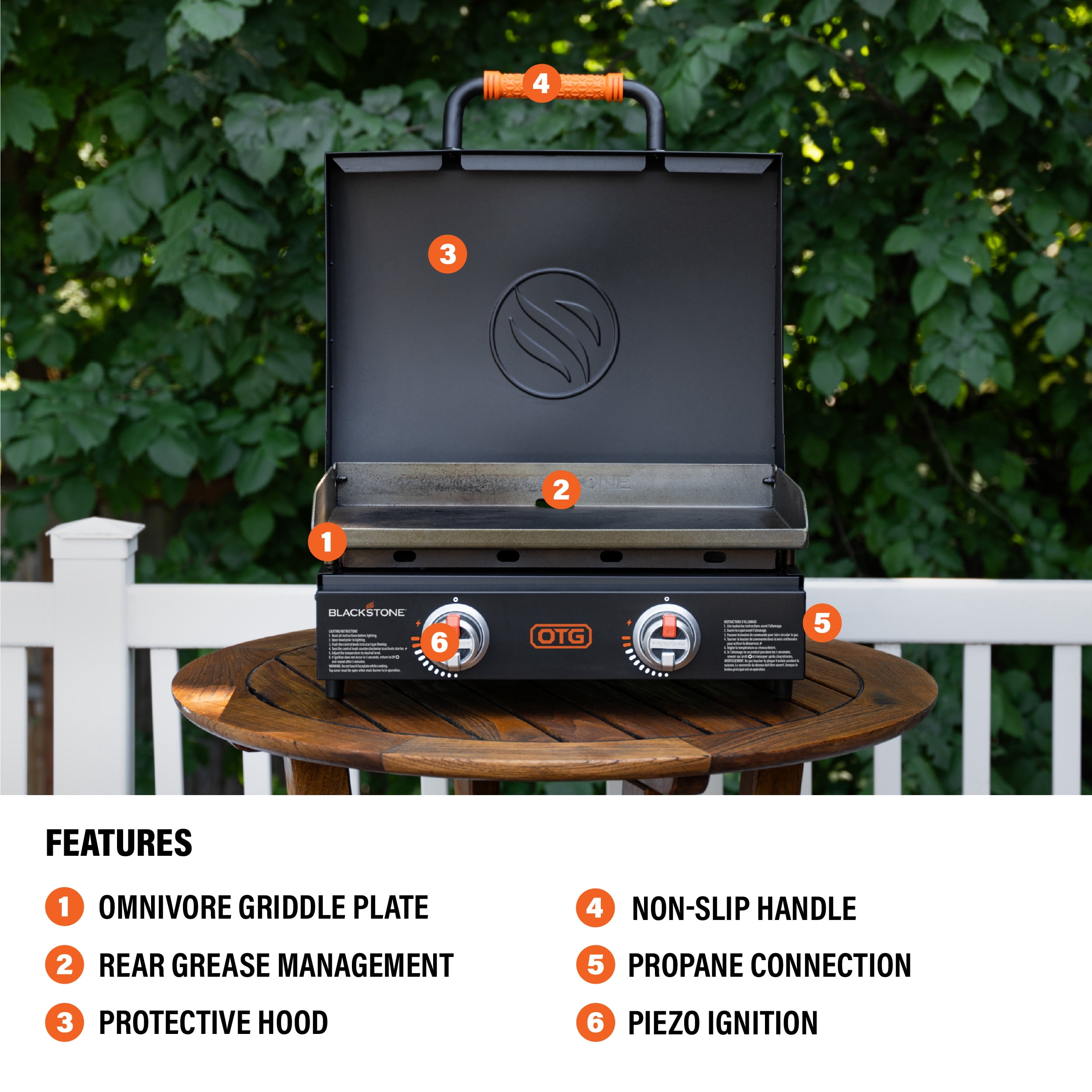 Blackstone OTG 2-Burner 22" Propane Omnivore Tabletop Griddle with Hood