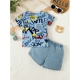 thumbnail image 4 of 6 Months Infant Baby Boys Clothes Baby Boys Outfits 6-9 Months Baby Boys Short Sleeve Letter Print Top Shorts 2PCS Set Summer Clothes for Boys Blue, 4 of 9