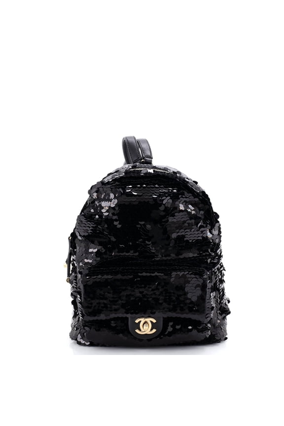 Pre-Owned CC Front Pocket Backpack Sequins with Leather Mini By Rebag