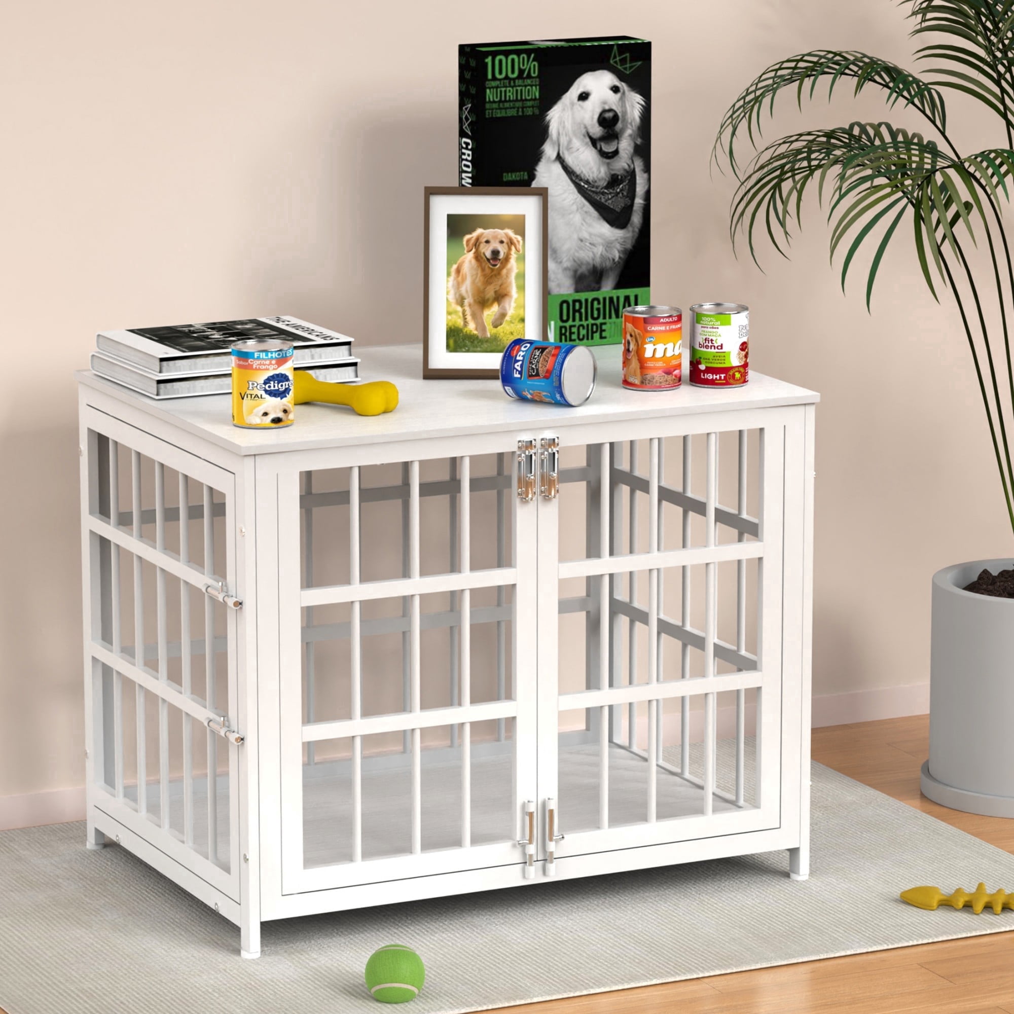 TIME RAY 32 inch Dog Crate Furniture Wood Dog Kennel for Medium Dogs and Dog Kennel Indoor for Home Use White