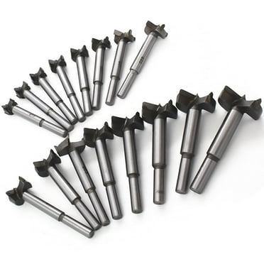 Meichoon Forstner Drill Bit Set 15-35mm 16 Pcs, Carbide Forstner Bits High Speed Steel Wood Tool Punching Bit Wood Slabs Flat Wing Drilling Hole Hinge Cemented Carbide Drilling Counterbore DC01