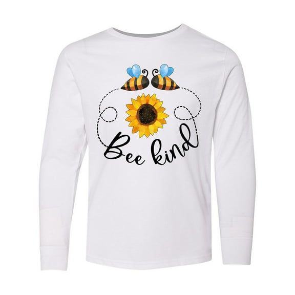 Inktastic Bee Kind Bees and Sunflower Long Sleeve Youth T-Shirt