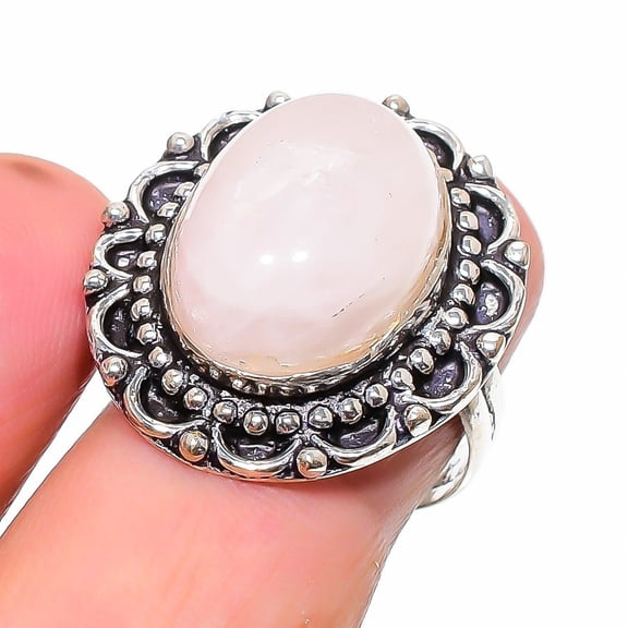 Rose Quartz Oval Shape Gemstone Ring Handmade Anniversary Jewelry 7" FR 1172