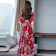 thumbnail image 6 of Dress for Women,V-Neck Short Sleeve Long Floral Print Slim Dress Red L Xhshgfbi, 6 of 7