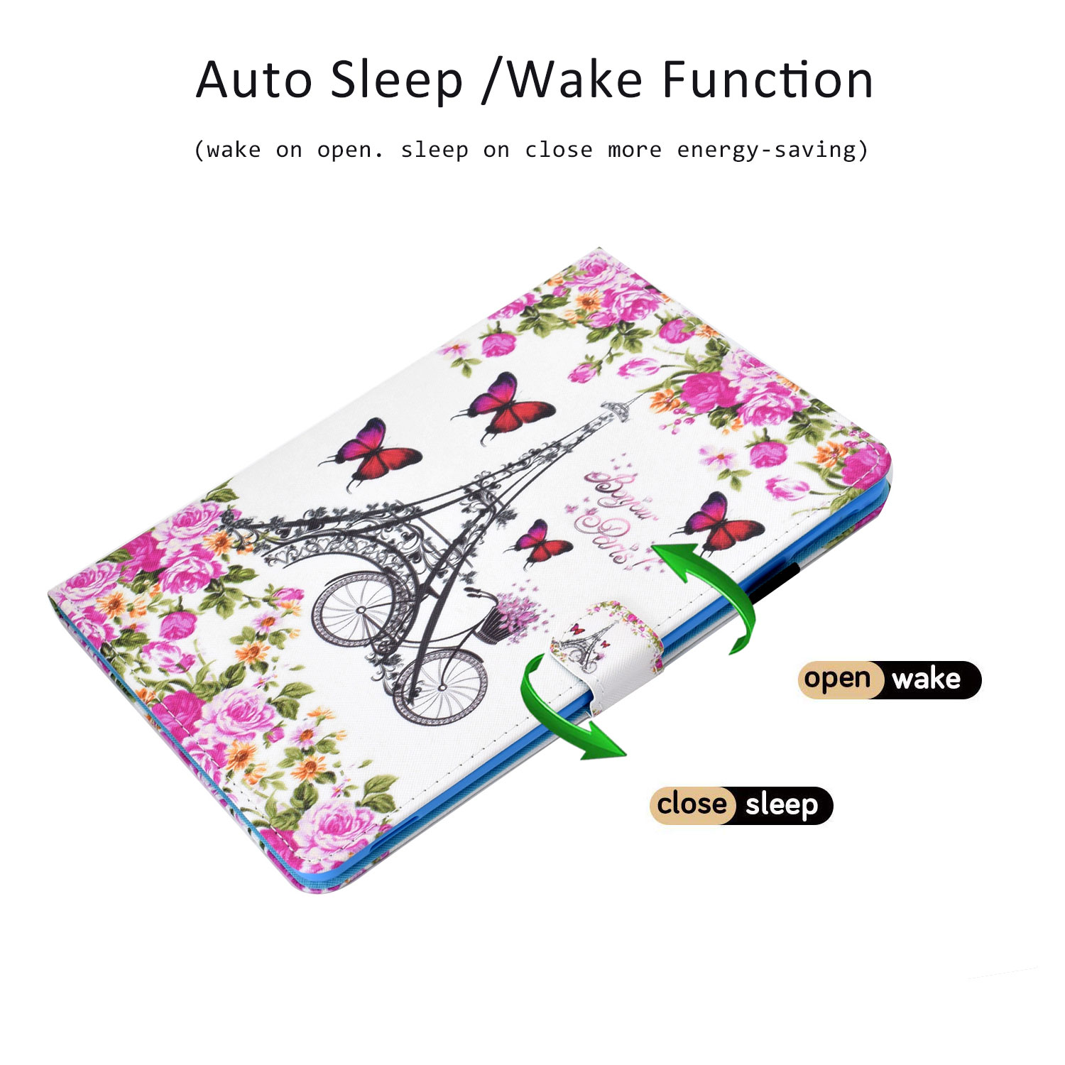 Allytech iPad 10.2" Case Cover with Pencil Holder, PU Leather Slim Shell Flip Multi Angle Stand Auto Sleep Wake Shockproof Full Protection TPU Back Cover for Apple iPad 10.2" 2019, Flower Tower