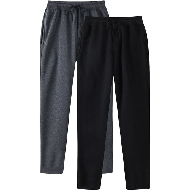Men's Hip Hop Pants Casual Solid Color Track Cuff Lace Up Workout Pants With Pocket 2 Pcs