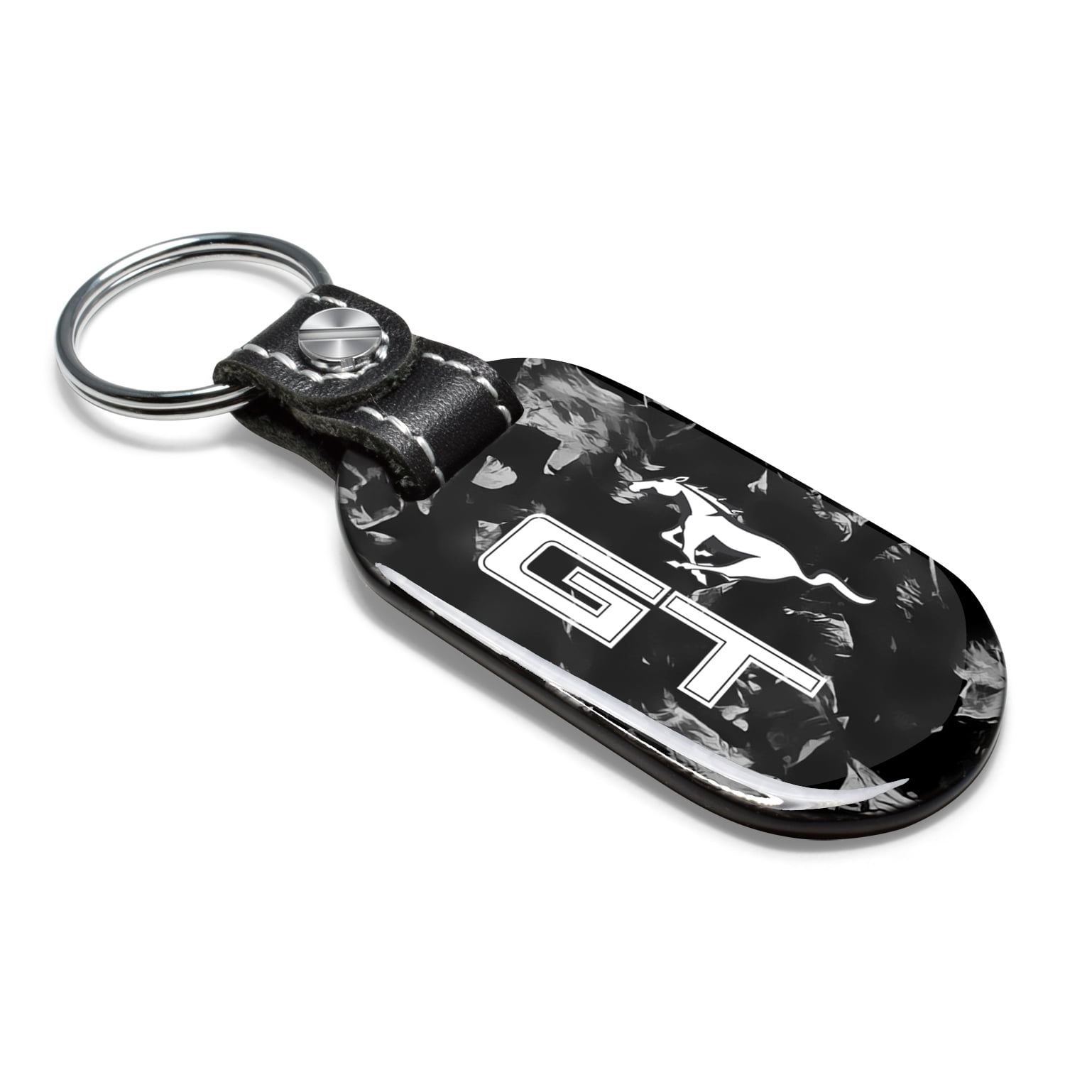 iPick Image for Ford Mustang GT LED Printed on Real Forged Carbon Fiber Tag Style Key Chain, Official Licensed