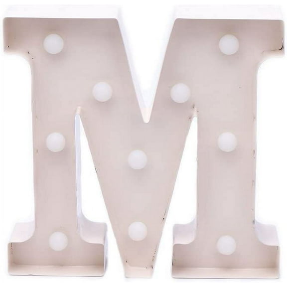 Home by Jackie Inc Decorative White Vintage Rustic Metal Hanging Light up LED Letter “M”