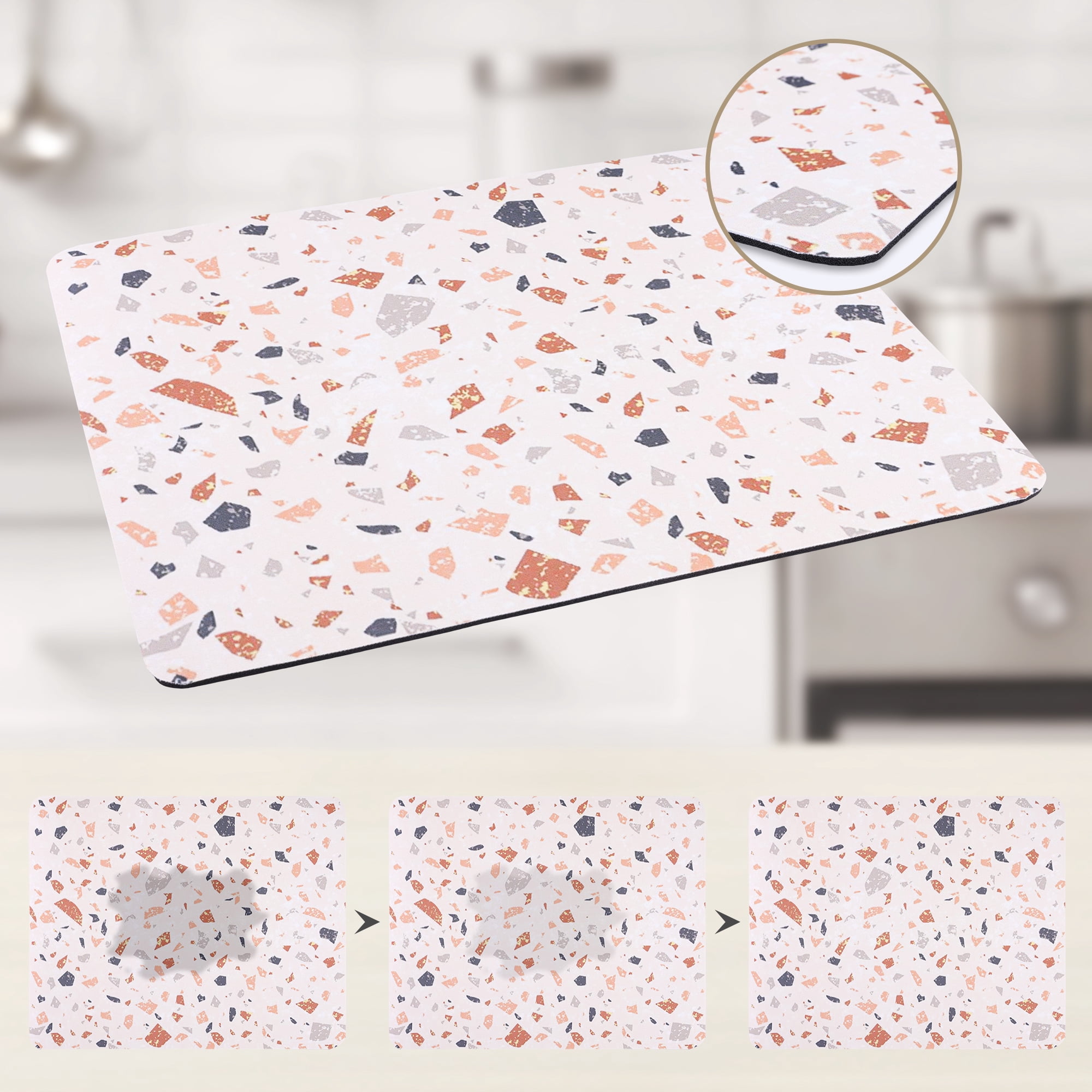 Unique Bargains Absorbent Dish Drying Mat for Kitchen Counter Brown 19.7*15.7 inch