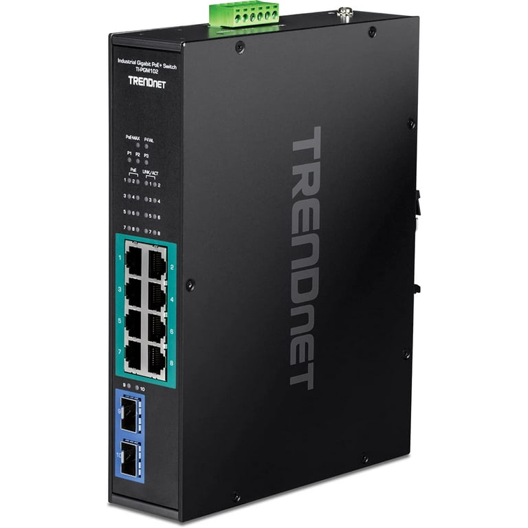 TRENDnet TI PGM102 10 Port Industrial Gigabit PoE DIN Rail Switch 20 65 C 4 149 F