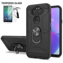 Phone Case For LG K31 Rebel /Phoenix 5 / Fortune 3 / Risio 4  / Aristo 5  / Tribute Monarch Shock Absorbing Cover Metal Ring (Ring Matte Gray  Tempered Glass)