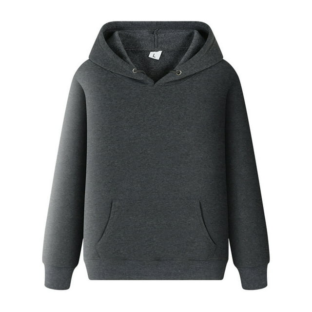 Sweat à Capuche Homme Automne Solide avec Poche Manches Longues Gris Foncé S