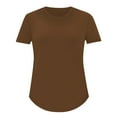 thumbnail image 4 of YFELWZ T-Shirt à Manches Courtes Col Rond Couleur Unie pour Femmes Grande Taille Café S, 4 of 4