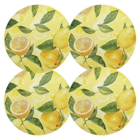 

joogoo Watercolor Lemon Leaves Round Plate Mats for Dining Table Placemat Set of 4 Holiday Decoration