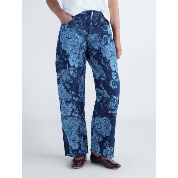 Free Assembly Women's and Women's Plus Print Barrel Jeans, 30" Inseam, Sizes 0-28W