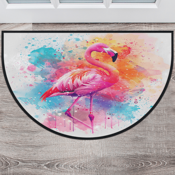 CURLYOOT Flamingo Half Round Door Mat 40'' x 63'', Indoor Outdoor Entrance Rug, Semi Circular Area Rug, Non Slip Washable Absorbent Doormat, Laundry Room Rug